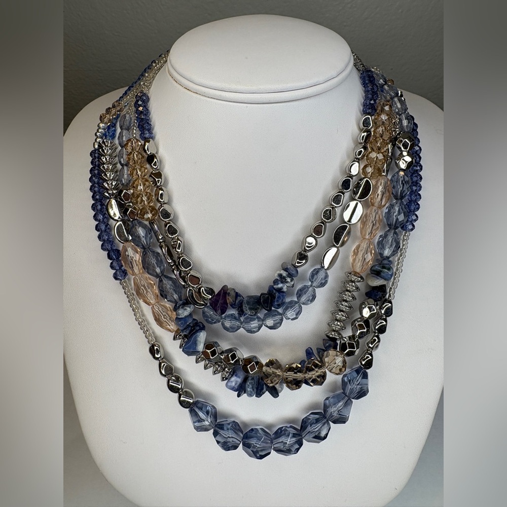 Multi-Layered Blue and Silver Necklace